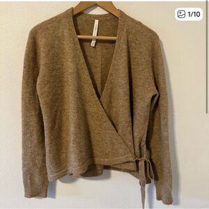 Aritzia the Group Babaton Alpaca Wool Wrap Sweater Camel Side Tie Semi Crop-XS